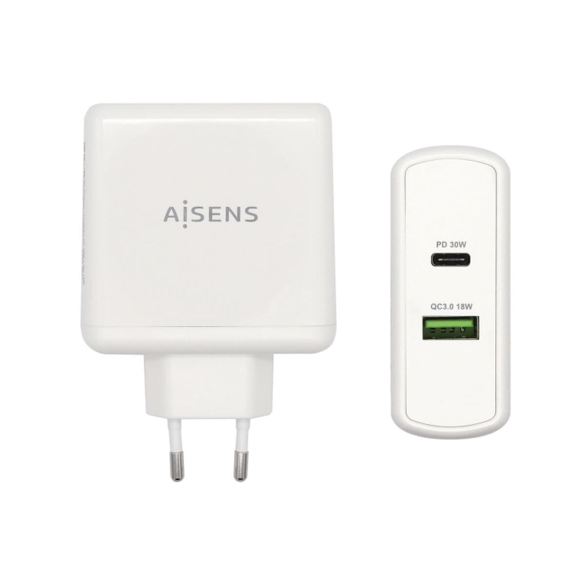 Caricabatterie USB da Parete Aisens ASCH-2PD30QC-W 48 W Bianco