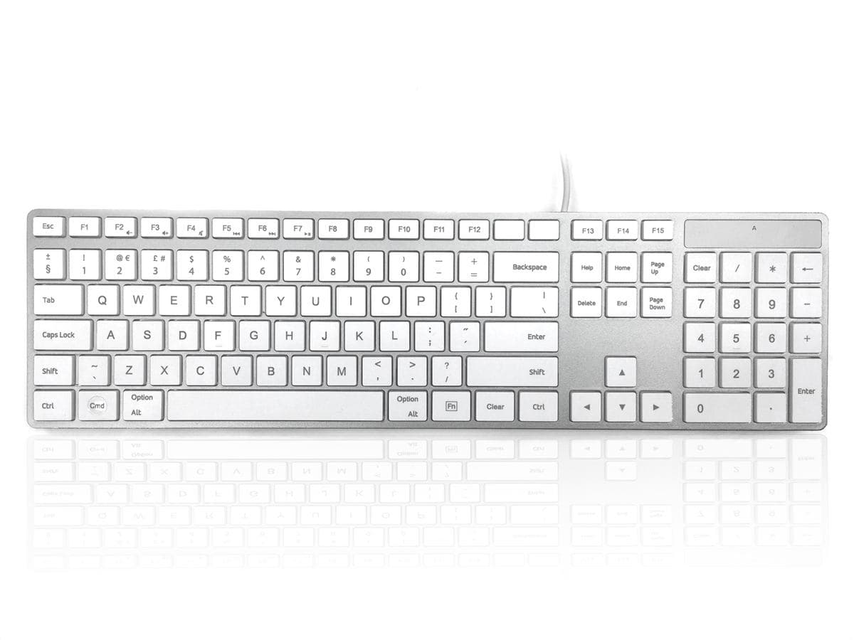 Accuratus 301 Mac Universal USB-Tastatur QWERTY UK Silber Weiß