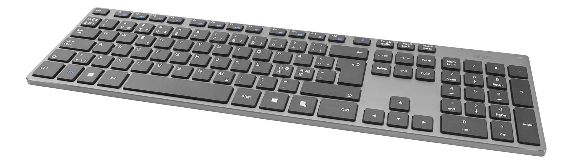 Deltaco TB-802 Tastiera Wireless RF + USB QWERTY Nordic Grigia