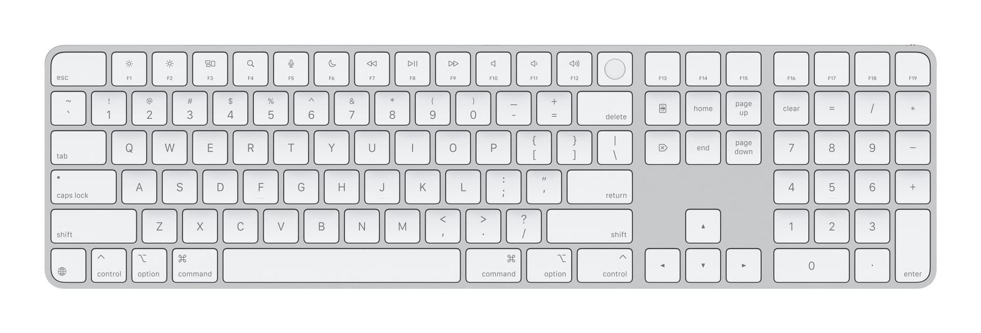 Apple Magic tastiera Universale USB + Bluetooth QWERTY Inglese US Bianco (Apple Magic Keyboard with Touch ID and Numeric Keypad - Keyboard - USB-C - wireless - Bluetooth - QWERTY - US English - white keys) - Versione UK