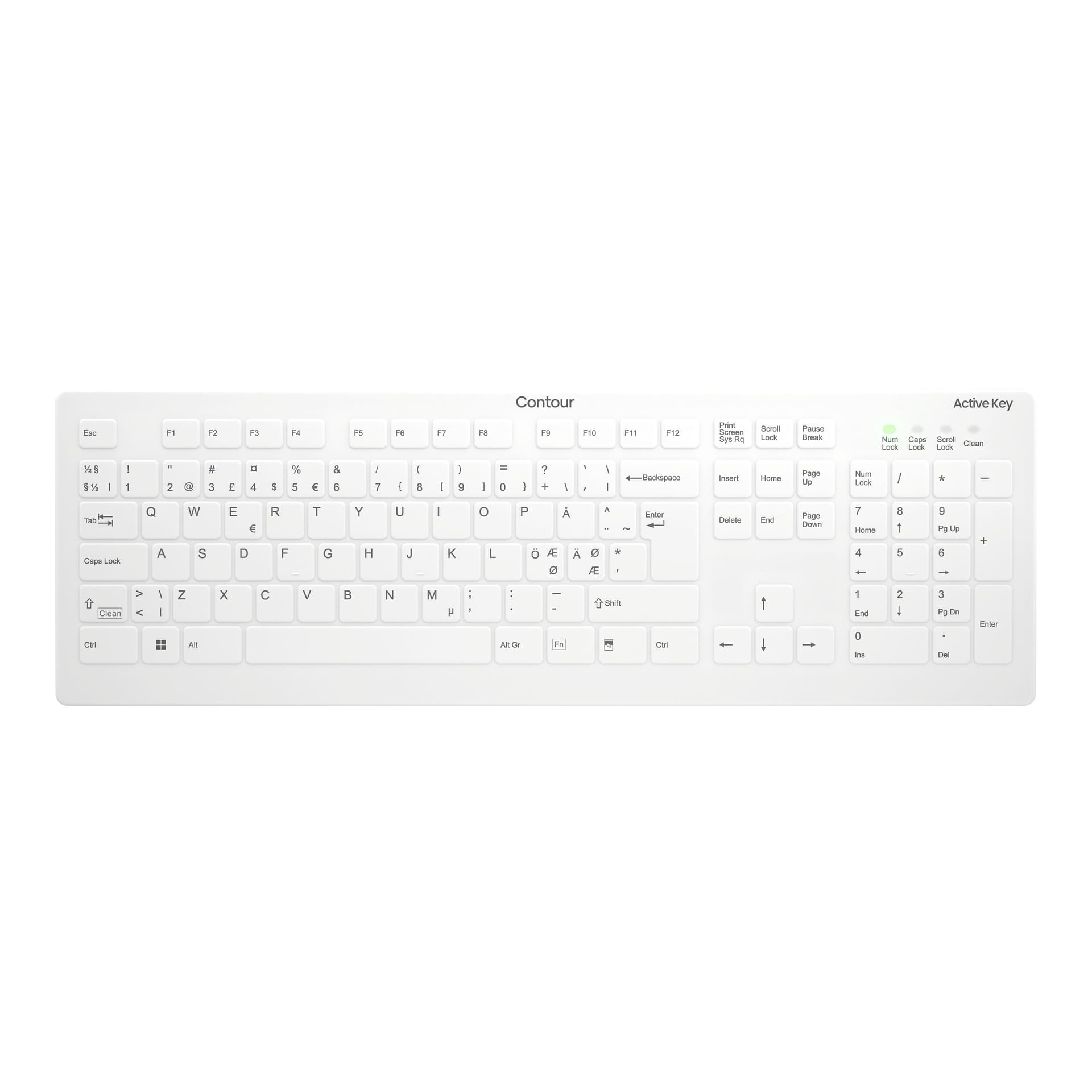 Contour Design Active Key AK-C8112 tastiera Medico RF Wireless QWERTY Nordic Bianco (Active Key Flat Profile Wireless Hygie)