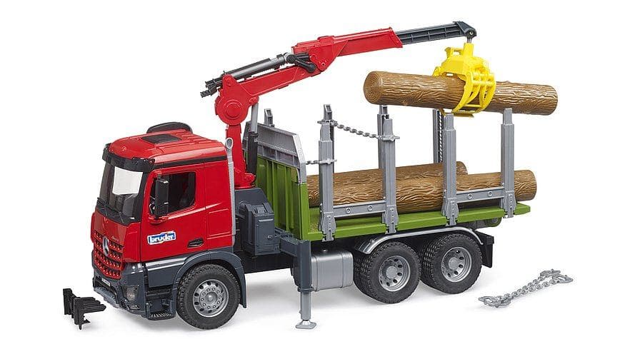 BRUDER MB Arocs autocarro per il trasporto di legname con gru di carico (BRUDER Mercedes Benz Arocs timber tran)