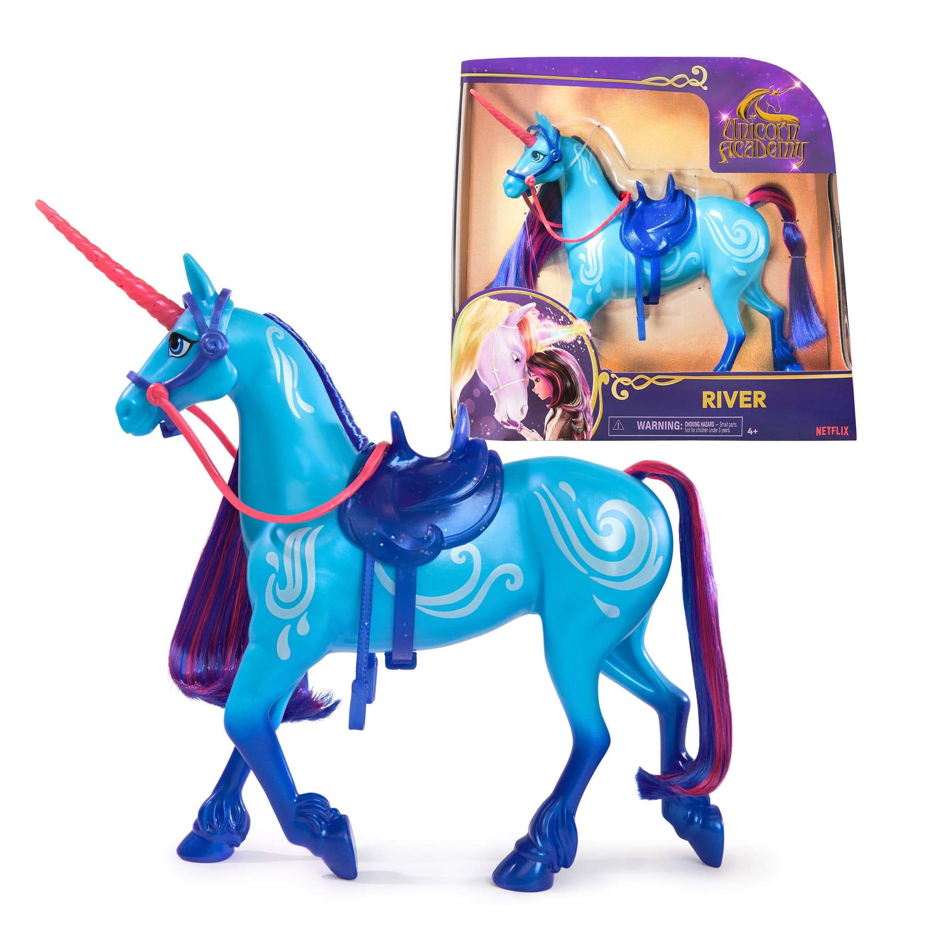 Unicorn Academy , Unicorno River, 2 accessori per l'equitazione, Alto 28 cm, Compatibile con la bambola di Isabel, Bambole e Unicorni Giocattolo per Bambine, 4+ Anni (Unicorn Academy River)