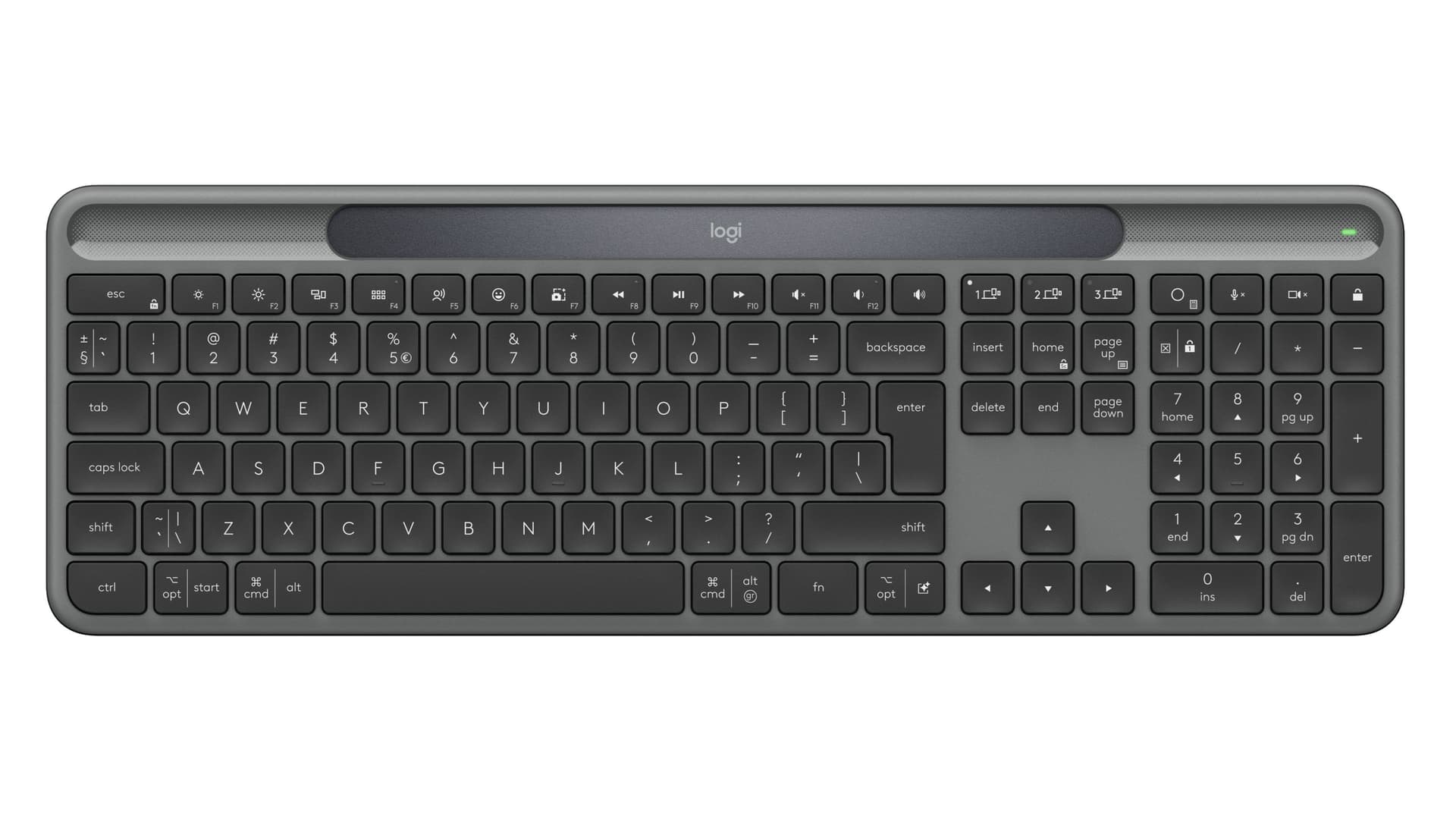 Logitech Signature Slim Solar + K980 tastiera Universale RF senza fili + Bluetooth QWERTY Inglese britannico Grafite (SLIM SOLAR+ KEYBOARD - GRAPHITE - US INTL -INTNL-973) - Versione Tedesca