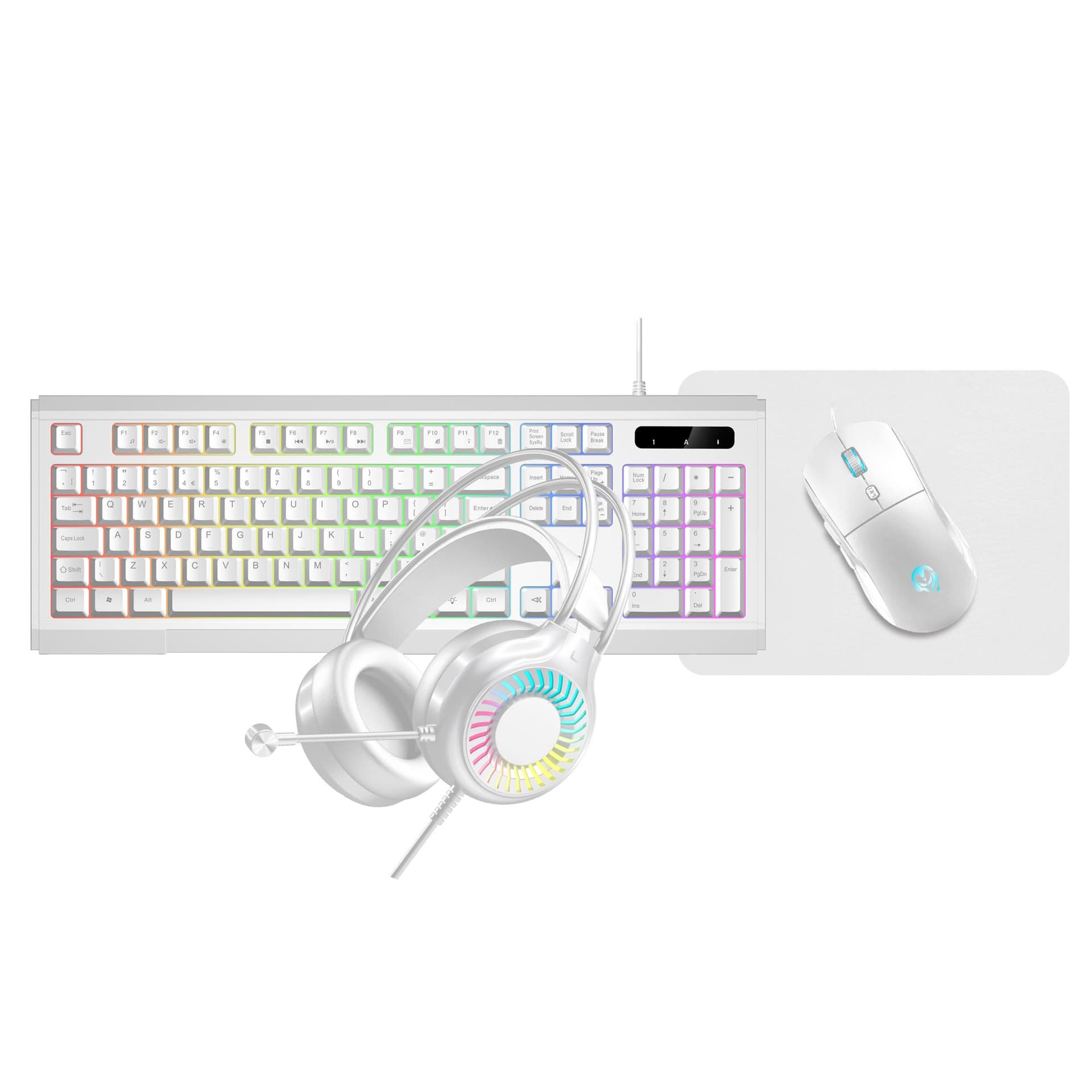 VIDA GAMER WHT 4IN1 USB KB MS HS KIT tastiera Mouse incluso Gaming QWERTY Inglese UK Bianco (VIDA GAMER WHT 4IN1 USB KB MS HS KIT) - Versione UK
