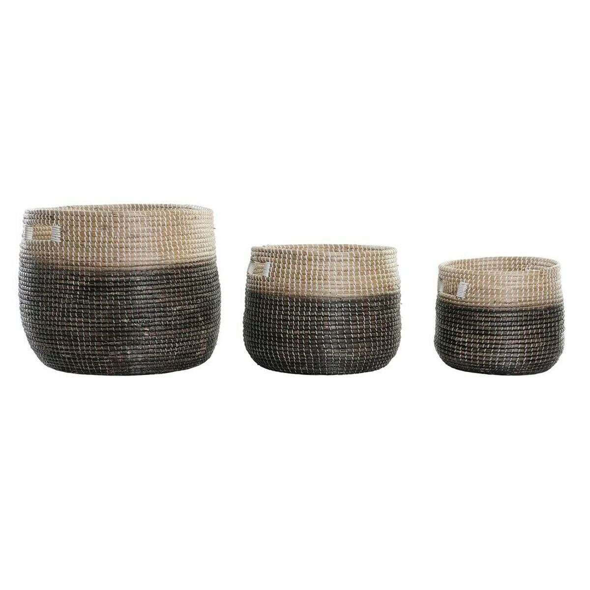 Set di Cestini DKD Home Decor Grigio Naturale Erba di mare (3 Pezzi)