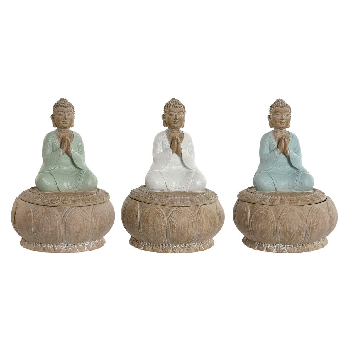 Decorative Figure Home ESPRIT White Green Turquoise Oriental 11 x 11 x 15 cm (3 Units)