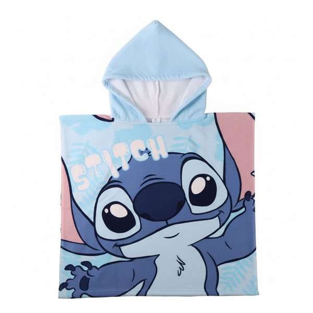 Poncho-Asciugamano con Cappuccio Stitch Azzurro 55 x 77 cm