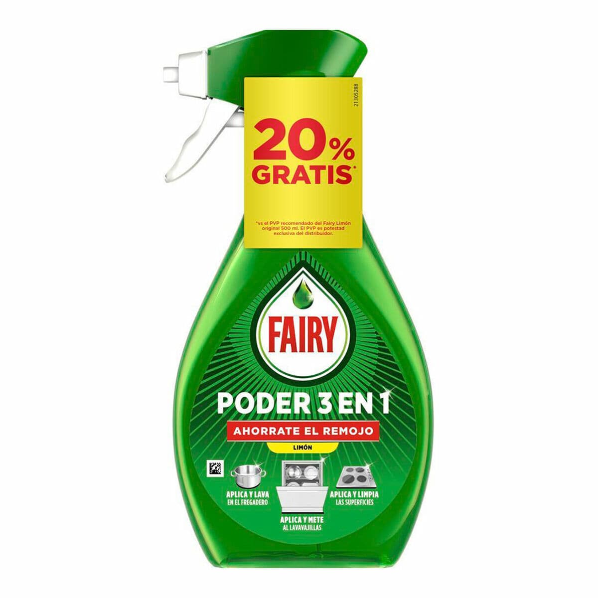 Detersivo Liquido per Stoviglie Fairy PODER 3 EN 1 500 ml