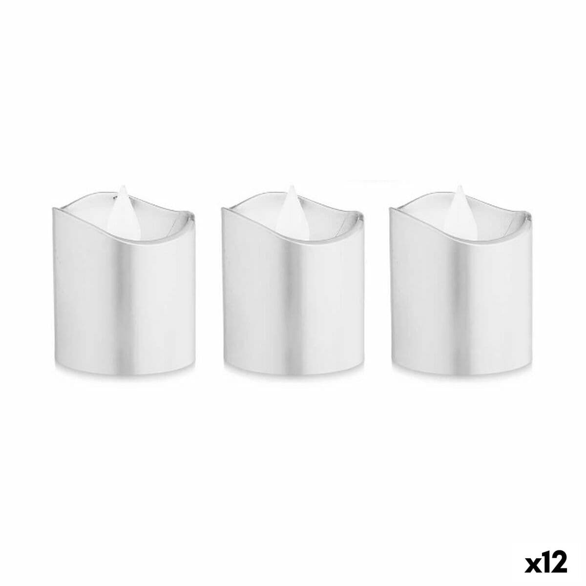 Candle Set Gift Decor Silver 18 x 14 x 4 cm 3,7 x 3,7 x 5 cm LED (12 Units)