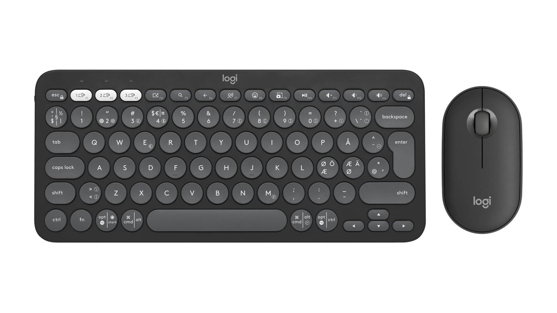 Logitech 920-012257 Tastiera Mouse Incluso Universale RF Senza Fili + Bluetooth Qwerty Nordic Grafite (logitech Pebble 2 Combo - Tonal Graphi)