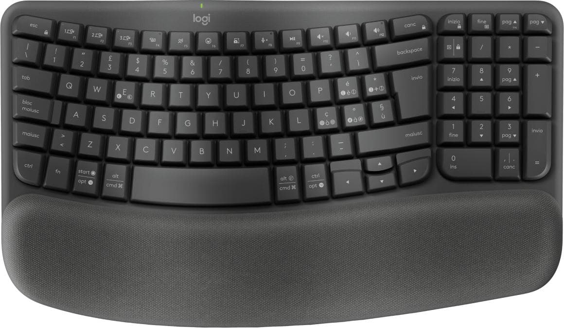 Logitech Wave Keys for Business, tastiera wireless ergonomica con supporto per i polsi imbottito, tecnologia Secure Logi Bolt, Bluetooth, compatibile con Windows/Mac/Chrome/Linux - Grafite (Logitech Ergo Series Wave Keys for Business - Tastiera - sen