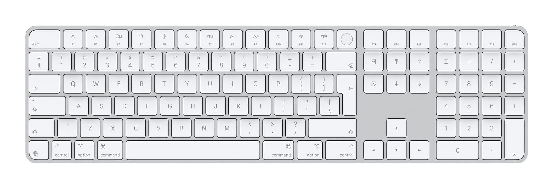 Apple Magic tastiera Universale USB + Bluetooth QWERTY Inglese Bianco (Apple Magic Keyboard with Touch ID and Numeric Keypad - Keyboard - USB-C - wireless - Bluetooth - QWERTY - International English - white keys) - Versione UK