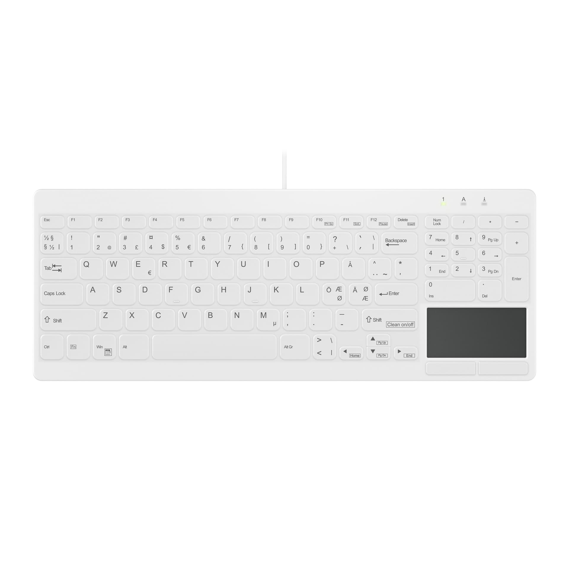 Contour Design AK-C7412F-GUS-W/NOR tastiera Medico USB QWERTY Nordic Bianco (AK-C7412 CORDED ULTRAFLAT KB)