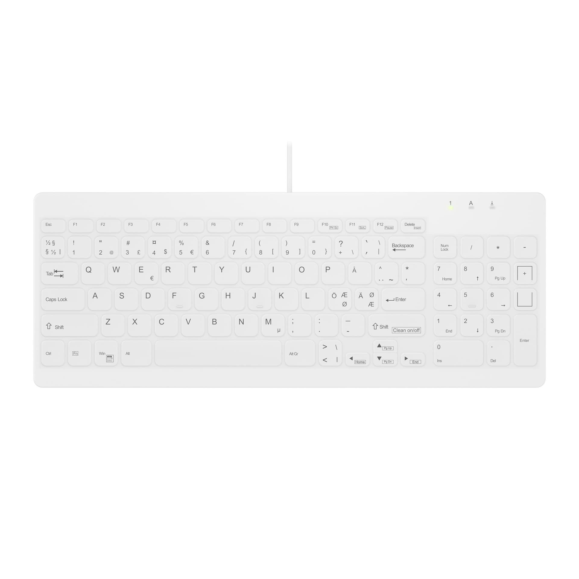 Contour Design Active Key AK-C7012F-U1-W/NOR tastiera Medico USB QWERTY Nordic Bianco (AK-C7012 CORDED ULTRAFLAT KB)