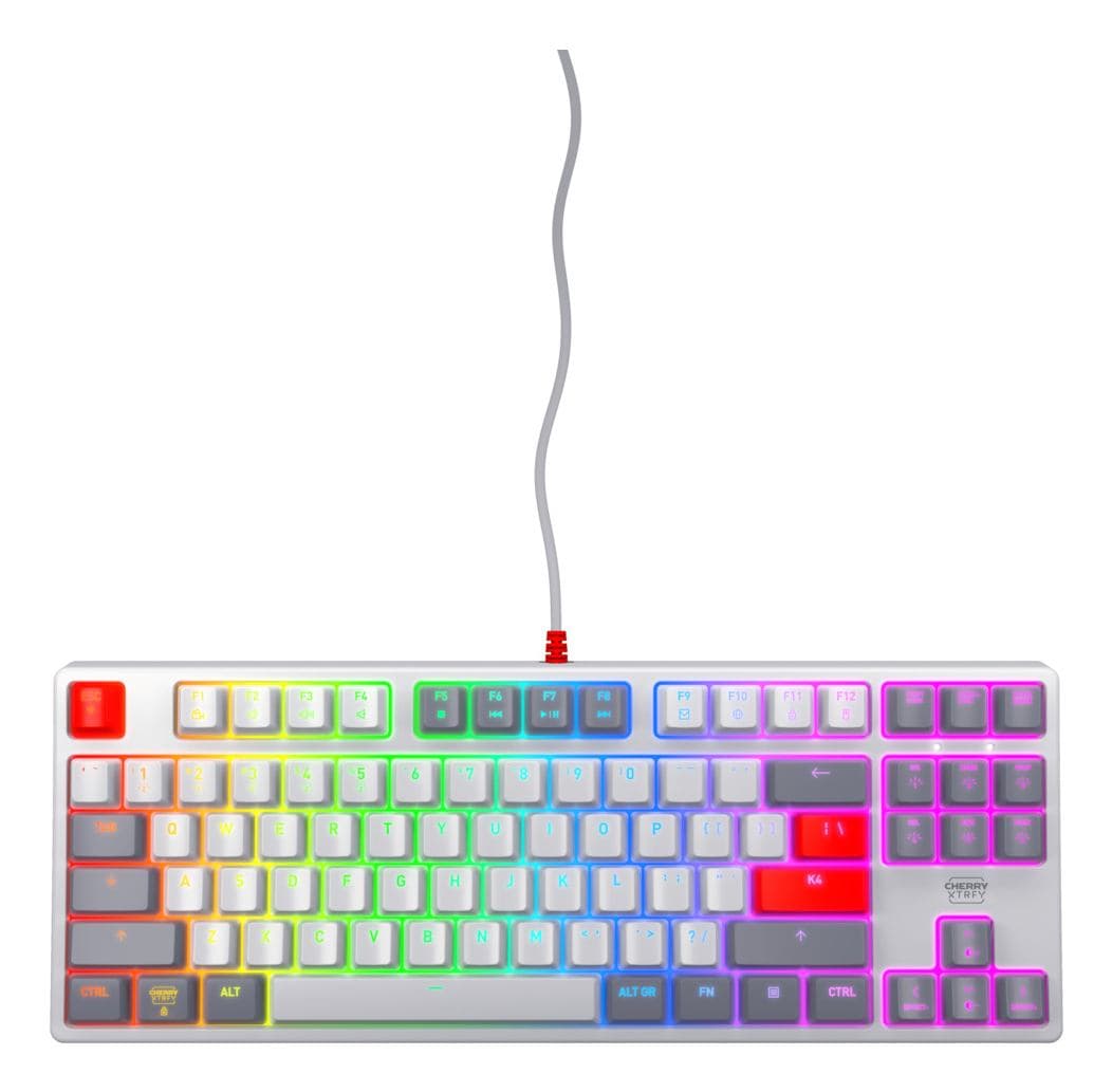 CHERRY K4V2 TKL tastiera Gaming USB QWERTY Inglese US Grigio, Grigio chiaro, Rosso (CHERRY XTRFY K4V2 TKL KB RETRO - KB CORDED MECHANICAL MX RED) - Versione Tedesca