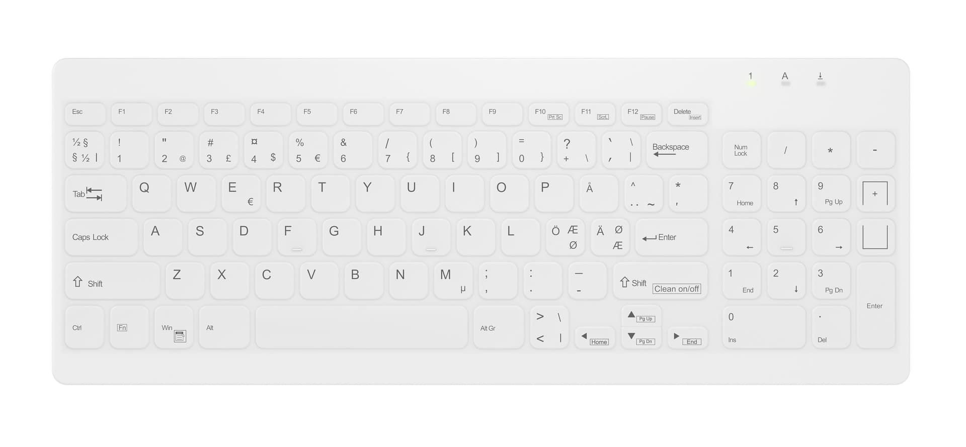 Contour Design Active Key AK-C7012F-FU1-W/NOR tastiera Medico RF Wireless QWERTY Nordic Bianco (Active Key Hygiene Keyb. NumPad Watert)