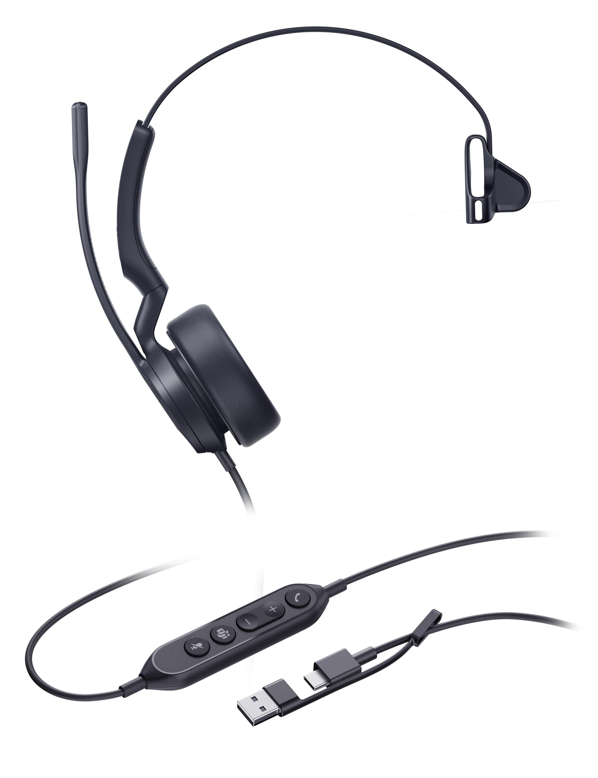 Yealink UH44 Mono Teams USB-C/A Auricolare Cablato A Padiglione Ufficio USB Type-C / USB Type-A Nero (UH44 Mono Teams USB-C/A - Headset - Warranty: 12M)