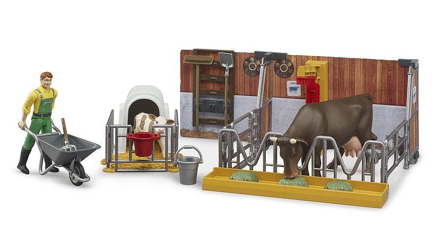 BRUDER Stalla per mucche e vitelli bworld con agricoltore (BRUDER 62611 legetøjssæt)