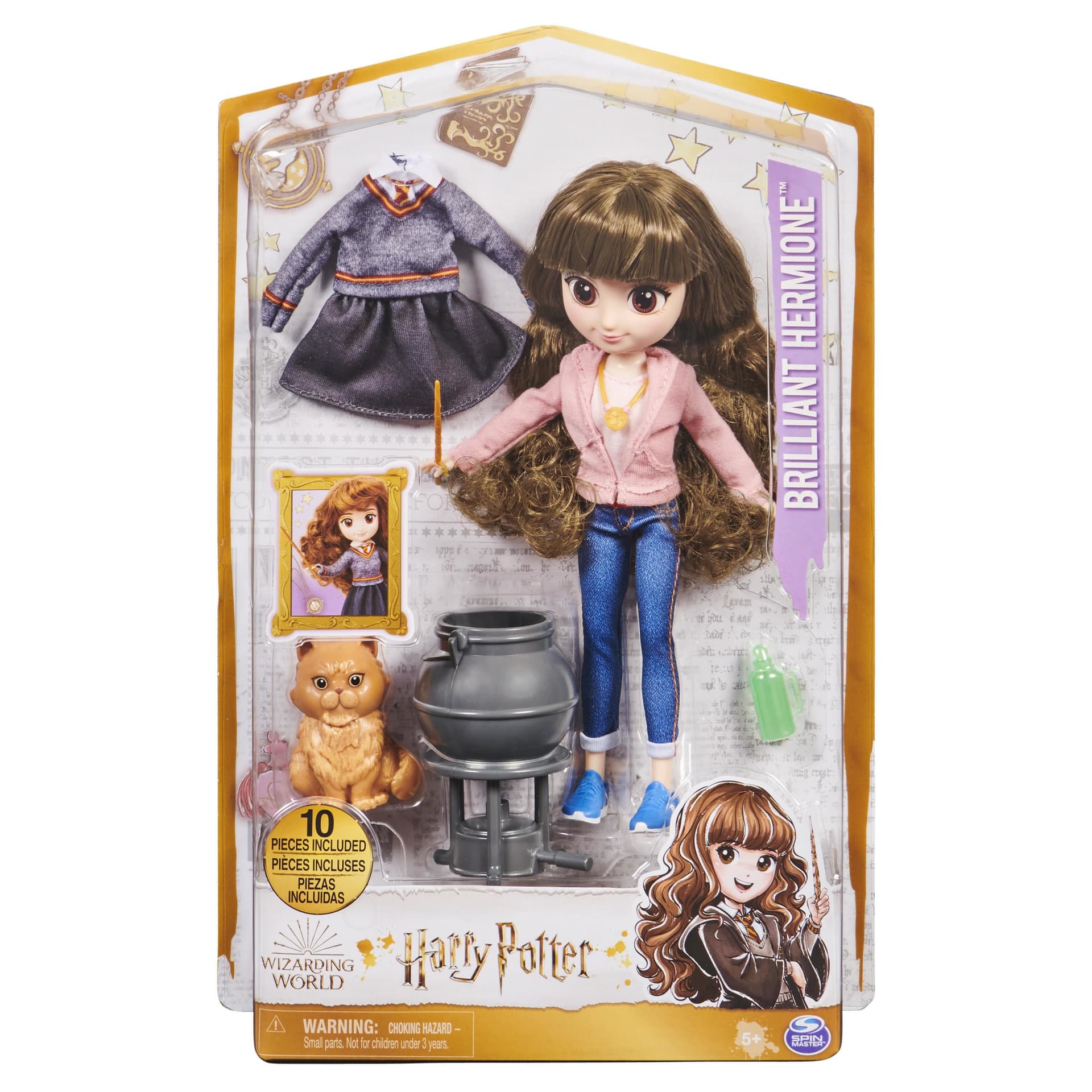 Wizarding World , set regalo bambola 20,3 cm Brilliant Hermione, con 5 accessori e 2 outfit, giocattoli per bambine dai 5 anni in su (Spin Master WW Hermione 20cm with acce)