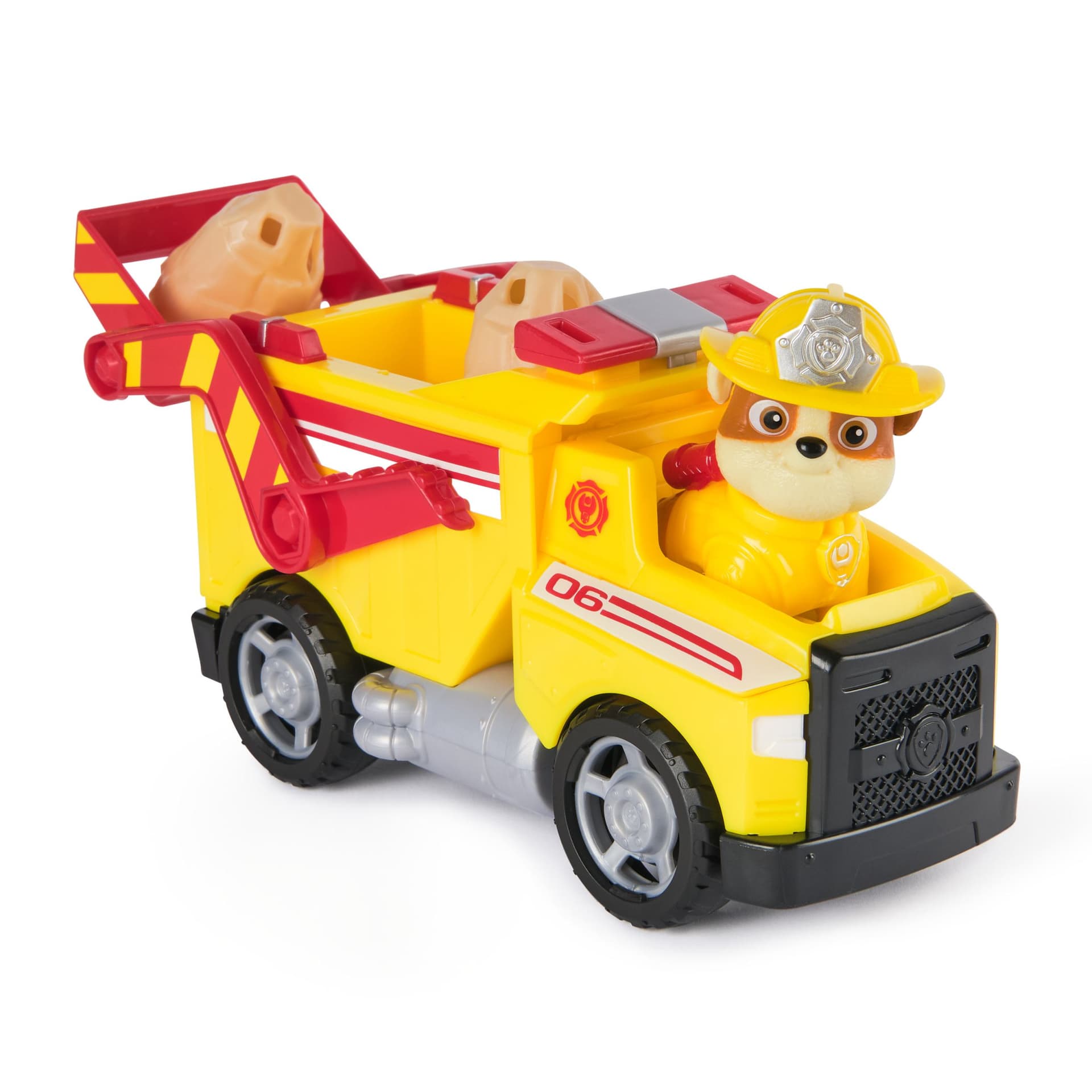 PAW Patrol Fire Rescue: Camion Ribaltabile Antincendio di Rubble con Personaggio, Proiettili e Camion Giocattolo, Giocattoli per Bambini e Bambine, 3+ Anni (Paw Patrol Fire Rescue - Rubbles Rettu)